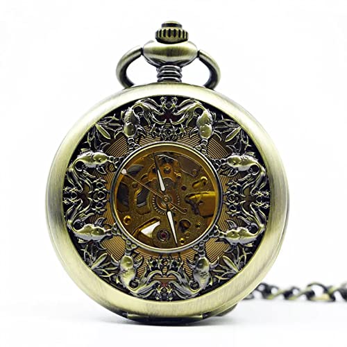 YINGMUZI Herren- und Damenaccessoires Retro Hohl Bronze Fischmuster Mechanische Taschenuhr Handaufzug Fob Chain Watch für Männer Frauen Hochzeitstag Vatertag Weihnachten Geburtstagsgeschenk von YINGMUZI