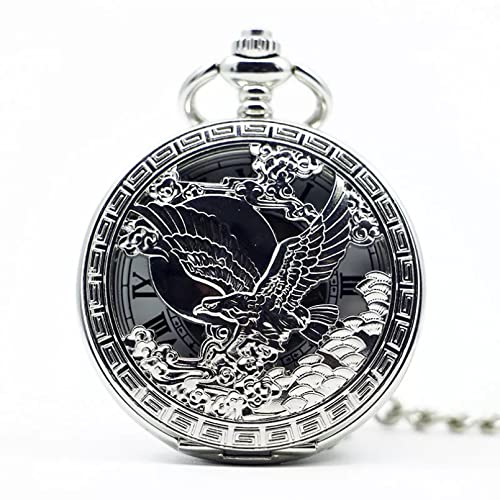 YINGMUZI Herren- und Damenaccessoires Silbernes Mustergehäuse Steampunk Skeleton Dial Mechanische Taschenuhr mit Kette Hochzeitstag Vatertag Weihnachten Geburtstagsgeschenk von YINGMUZI