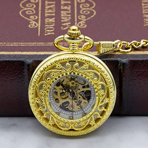 YINGMUZI Herren- und Damenaccessoires Vintage Steampunk mechanische Taschenuhr mit Kette Hohl Handaufzug Anhängeruhr Unisex Gold Bronze Hochzeitstag Vatertag Weihnachten Geburtstagsgeschenk von YINGMUZI