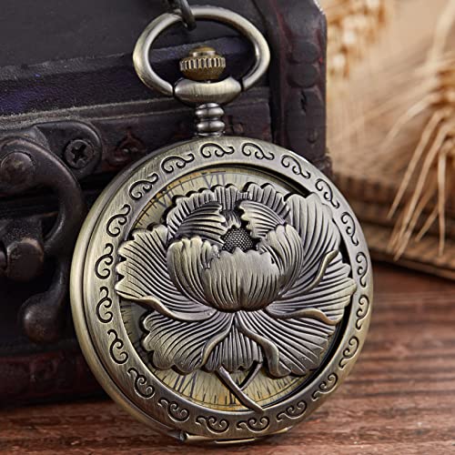 YINGMUZI Hohle Blume Graviert Mechanische Taschenuhr Elegante Flip Case Anhänger Kette Uhr Handaufzug Vintage Uhren für Männer Frauen Geschenke Hochzeitstag Vatertag Weihnachten Geburtstagsgeschenk von YINGMUZI