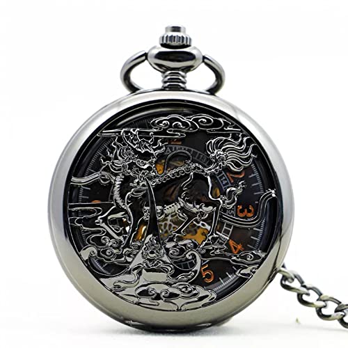 YINGMUZI Kette Stilvolle Taschenuhr Retro Schwarz Exquisite Halskette Klassischer Anhänger Mechanisch Hohl Damen Skelett Geschenk Hochzeitstag Vatertag Weihnachten Geburtstagsgeschenk von YINGMUZI