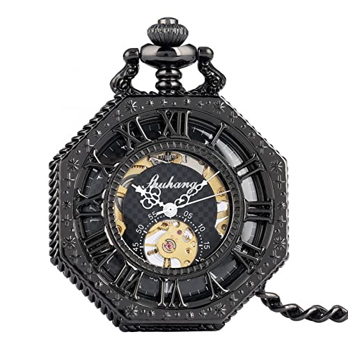 YINGMUZI Manuelle mechanische Taschenuhr, antikes Kupfer achteckig, Bronze/Schwarz/Silber/Rot, Vintage römische Ziffern, Handaufzug, Retro-Uhr Hochzeitstag Vatertag Weihnachten Geburtstagsgeschenk von YINGMUZI