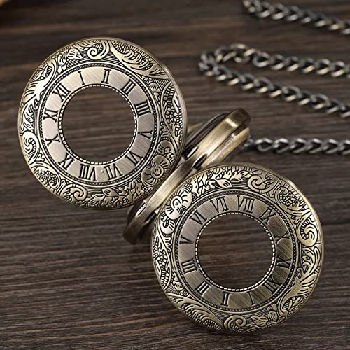 YINGMUZI Retro Exquisite Carving Dial Taschenuhr Herren Doppelseitige Open Hollow Skeleton Steampunk Bronze Mechanische Taschenuhr Kette Hochzeitstag Vatertag Weihnachten Geburtstagsgeschenk von YINGMUZI