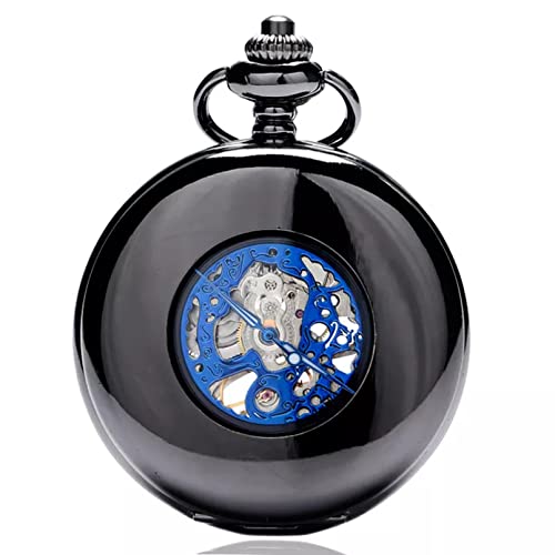 YINGMUZI Retro Half Hunter Glattes Gehäuse Mechanische Handaufzug Taschenuhr Blaue römische Zahlen Anhänger Taschenuhr Geschenk Hochzeitstag Vatertag Weihnachten Geburtstagsgeschenk von YINGMUZI