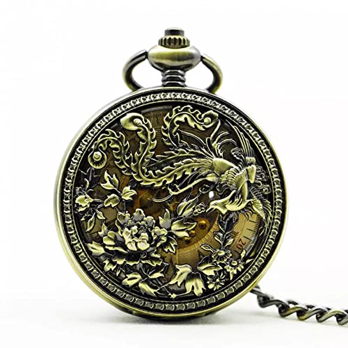 YINGMUZI Schöne Phoenix Mechanische Taschenuhr Charme Glücksanhänger Blumenschnitzerei Autouhren Männer Frauen Unisex Vintage Besondere Geschenke Hochzeitstag Vatertag Weihnachten Geburtstagsgeschenk von YINGMUZI