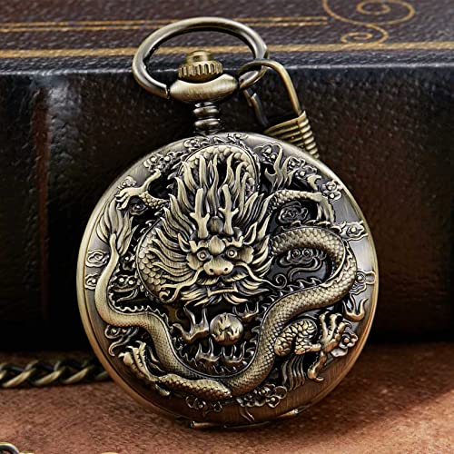 YINGMUZI Silber Mechanische Taschenuhr Drachen Laser Gravierte Uhr Tier Halskette Anhänger Handaufzug Uhr Männer Fob Uhr Kette Hochzeitstag Vatertag Weihnachten Geburtstagsgeschenk von YINGMUZI