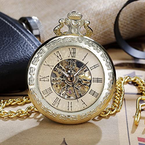 YINGMUZI Vintage Mechanische Taschenuhren Römische Ziffern Handaufzug Luxus Skeleton Steampunk Fob Uhr mit Kette Männer Frauen Collectio Hochzeitstag Vatertag Weihnachten Geburtstagsgeschenk von YINGMUZI