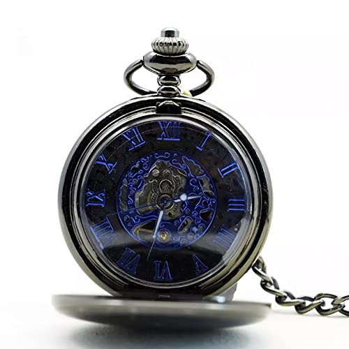 YINGMUZI Vintage Polnische Schwarz Mechanische Taschenuhr Retro Handaufzug Hohle Fob Uhr Männer Frauen Halskette Kette Geschenk Hochzeitstag Vatertag Weihnachten Geburtstagsgeschenk von YINGMUZI