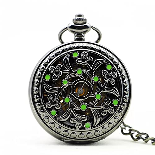 YINGMUZI Vintage automatische mechanische Taschenuhr Herren Hohl Exquisite Kette Anhänger Uhren Retro Schwarz Stundenuhr Geschenk Hochzeitstag Vatertag Weihnachten Geburtstagsgeschenk von YINGMUZI