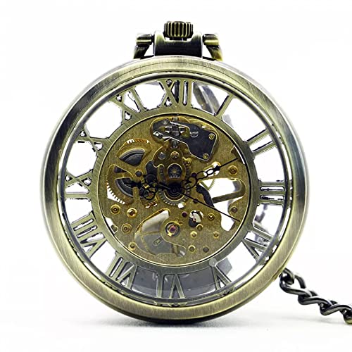 YINGMUZI offenes Gesicht Bronze Mechanische Taschenuhr Halskette Anhänger mit Kette für Männer Frauen Extravagante Jubiläumsgeschenke Hochzeitstag Vatertag Weihnachten Geburtstagsgeschenk von YINGMUZI