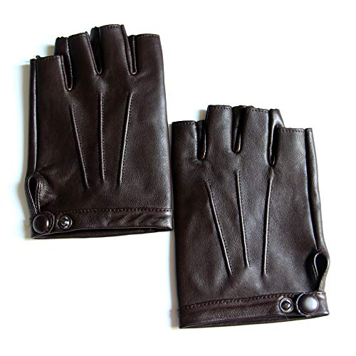 YISEVEN Herren Klassische Fingerlose Autofahrerhandschuhe aus Leder Retro Auto Driving Motorrad Lederhandschuhe Halbfinger Winter Autofahrer Echtleder Autohandschuhe, Braun L von YISEVEN