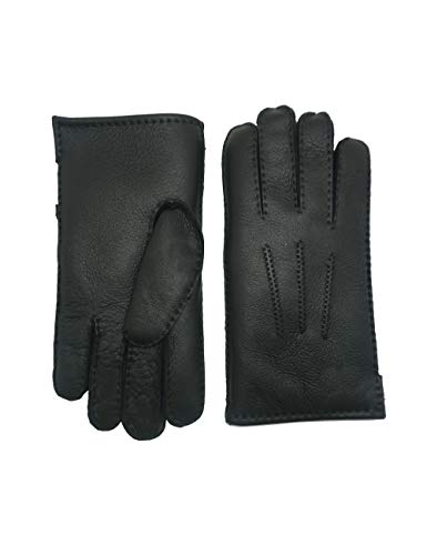 YISEVEN Herren Klassische Lammfell Lederhandschuhe Shearling Dicke Fell Winterhandschuhe Herrenhandschuhe Handschuhe Gefüttert Fellhandschuhe Auto Fingerhandschuhe Geschenke, Schwarz M von YISEVEN