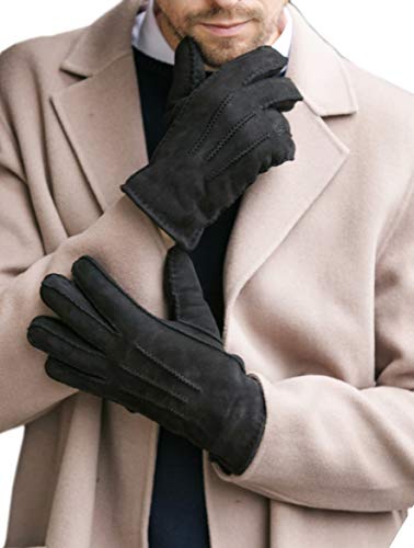 YISEVEN Herren Lammfell Leder Winterhandschuhe aus Shearling Männer Dickes Fellgefüttert Winter Autofahrer LederHandschuhe Curly Fingerhandschuhe Autofahren Herrenhandschuh Geschenke, Schwarz S von YISEVEN