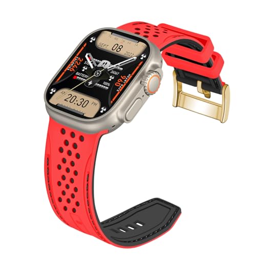 YISIWERA Kompatibel mit Apple Watch Armband 38mm 40mm 41mm Silikon Gummi Armbänder für iWatch Ultra/Ultra 2/Serie 9/8/7/6//5/4/3/2/1/SE Rotes Oberteil Schwarzes Unten Goldschnalle von YISIWERA