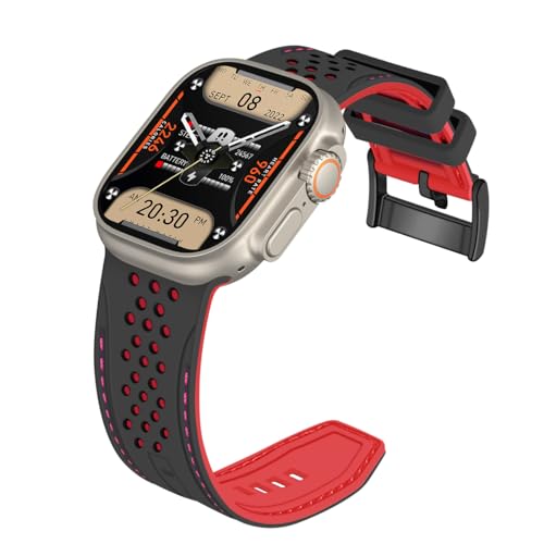 YISIWERA Kompatibel mit Apple Watch Armband 38mm 40mm 41mm Silikon Gummi Armbänder für iWatch Ultra/Ultra 2/Serie 9/8/7/6//5/4/3/2/1/SE Schwarzes Oberteil Rotes Unten Schwarzesschnalle von YISIWERA