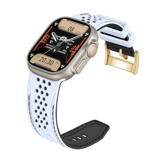 YISIWERA Kompatibel mit Apple Watch Armband 38mm 40mm 41mm Silikon Gummi Armbänder für iWatch Ultra/Ultra 2/Serie 9/8/7/6//5/4/3/2/1/SE Weißes Oberteil Schwarzes Unten Goldschnalle von YISIWERA