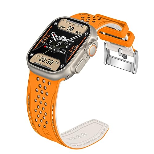YISIWERA Kompatibel mit Apple Watch Armband 42mm 44mm 45mm 49mm Silikon Gummi Armbänder für iWatch Ultra/Ultra 2/Serie 9/8/7/6//5/4/3/2/1/SE Orange Oberteil Starlight Unten Silberschnalle von YISIWERA