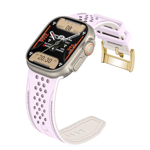 YISIWERA Kompatibel mit Apple Watch Armband 42mm 44mm 45mm 49mm Silikon Gummi Armbänder für iWatch Ultra/Ultra 2/Serie 9/8/7/6//5/4/3/2/1/SE Rosa Oberteil Starlight Unten Goldschnalle von YISIWERA