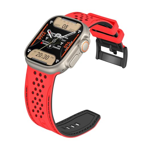 YISIWERA Kompatibel mit Apple Watch Armband 42mm 44mm 45mm 49mm Silikon Gummi Armbänder für iWatch Ultra/Ultra 2/Serie 9/8/7/6//5/4/3/2/1/SE Rotes Oberteil Schwarzes Unten Schwarzesschnalle von YISIWERA