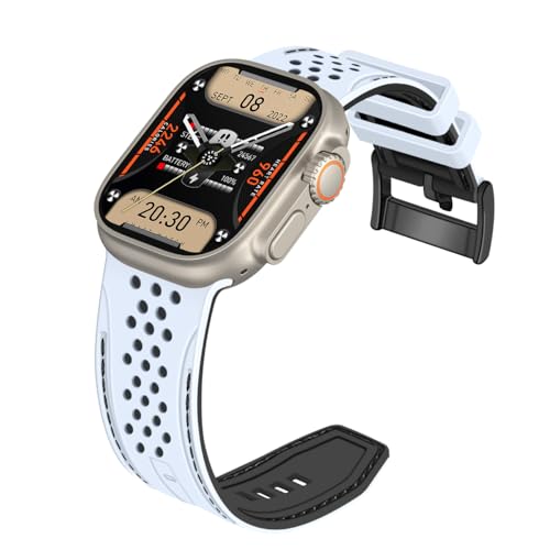 YISIWERA Kompatibel mit Apple Watch Armband 42mm 44mm 45mm 49mm Silikon Gummi Armbänder für iWatch Ultra/Ultra 2/Serie 9/8/7/6//5/4/3/2/1/SE Weißes Oberteil Schwarzes Unten Schwarzesschnalle von YISIWERA
