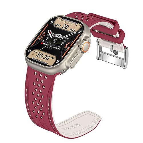 YISIWERA 42mm 44mm 45mm 49mm Silikon Kautschuk Armbänder für Apple Watch Armband Weinrot Oberteil Sternenlicht Unten Silber Schließe von YISIWERA