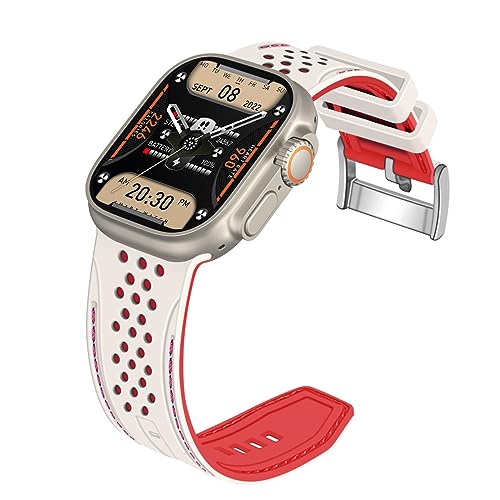 YISIWERA Kompatibel mit Apple Watch Armband 38mm 40mm 41mm Silikon Gummi Armbänder für iWatch Ultra/Ultra 2/Serie 9/8/7/6//5/4/3/2/1/SE Starlight Oberteil Rotes Unten Silberschnalle von YISIWERA