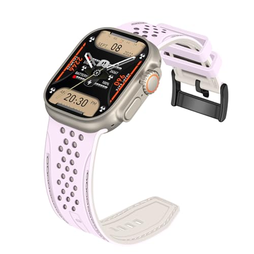 YISIWERA Kompatibel mit Apple Watch Armband 42mm 44mm 45mm 49mm Silikon Gummi Armbänder für iWatch Ultra/Ultra 2/Serie 9/8/7/6//5/4/3/2/1/SE Rosa Oberteil Starlight Unten Schwarzesschnalle von YISIWERA