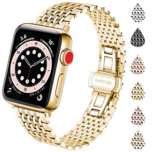 YISIWERA Kompatibel mit Gold Apple Watch Armband 38mm 40mm 41mm Damen Herren Prämie Edelstahl Metall Ersatz Armband für iWatch SE 2 SE Series 9 8 7 6 5 4 3 2 1 von YISIWERA