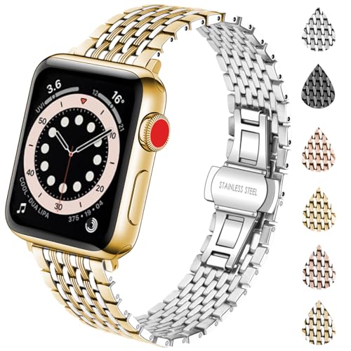 YISIWERA Kompatibel mit Apple Watch Bands für Damen 38mm 40mm 41mm Fancy Mesh Metall Uhrenarmband Armband für iWatch Serie 9 8 7 6 5 4 3 2 1 Gold-Silber von YISIWERA