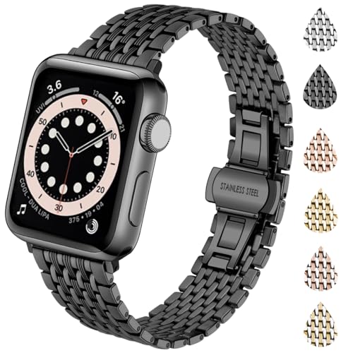 YISIWERA Kompatibel mit Apple Watch Bands für Damen 42mm 44mm 45mm Fancy Mesh Metall Uhrenarmband Armband für iWatch Serie 9 8 7 6 5 4 3 2 1 Schwarze von YISIWERA