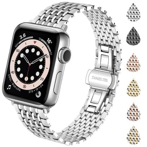 YISIWERA Kompatibel mit Apple Watch Band für Damen 38mm 40mm 41mm Fancy Mesh Silber Metall Uhrenarmband Armband für iWatch Serie 9 8 7 6 5 4 3 2 1 von YISIWERA