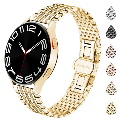 YISIWERA Kompatibel mit Galaxy Watch 5 Pro 45mm/Watch 4/6 Classic 47mm 46mm 43mm 42mm Quick Release Mesh Gold Edelstahl Metallarmband für Männer Damen von YISIWERA