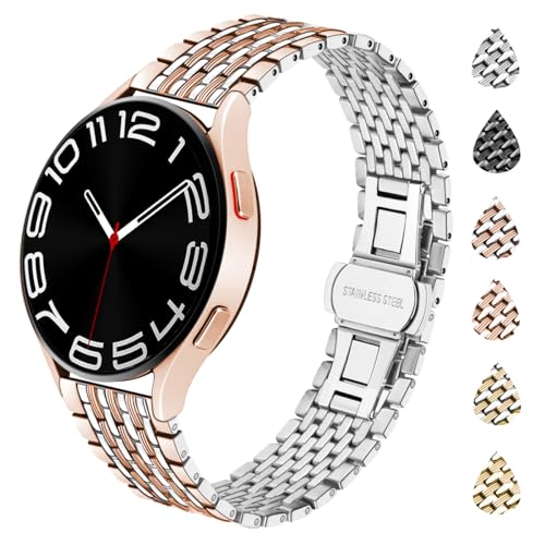 YISIWERA Kompatibel mit Samsung Galaxy Watch 6/5/5 Pro/4 40mm 42mm 44mm 46mm 43mm 47mm Armband 20mm Mesh Metall Uhrenarmband für Männer Damen Roségold-Silber von YISIWERA