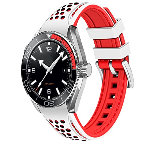 YISIWERA Langlebig Rallye-Rennen Zweifarbig 20mm Weiß oben-Rot unten gebogene Enden Kautschuk-Silikon-Uhrenarmbänder Universal Stitch Uhrenarmband für Männer Frauen Edelstahlschnalle von YISIWERA