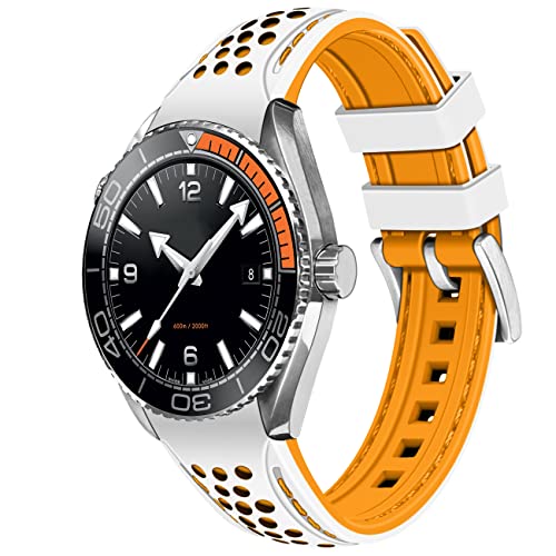 YISIWERA Langlebig Rallye-Rennen Zweifarbig 22mm Weiß oben-Orange unten gebogene Enden Kautschuk-Silikon-Uhrenarmbänder Universal Stitch Uhrenarmband für Männer Frauen Edelstahlschnalle von YISIWERA