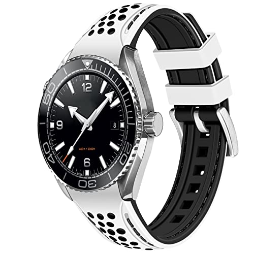 YISIWERA Langlebig Rallye Rennsport Zweifarbig 20mm Weiß oben-Schwarz unten gebogene Enden Gummi-Silikon Uhrenarmbänder Universal Stitch Uhrenarmband für Männer Frauen Edelstahl Schnalle von YISIWERA