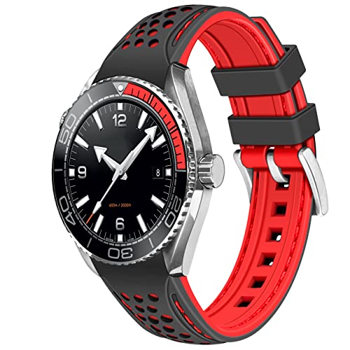 YISIWERA Rally Racing Kautschuk Silikon Uhrenarmbänder 22mm Rot Schwarz Premium Qualität Kautschukbänder Silikonarmbänder Gummi Gebogene Enden Uhrbänder für Moonswatch Swatch Armbänder von YISIWERA