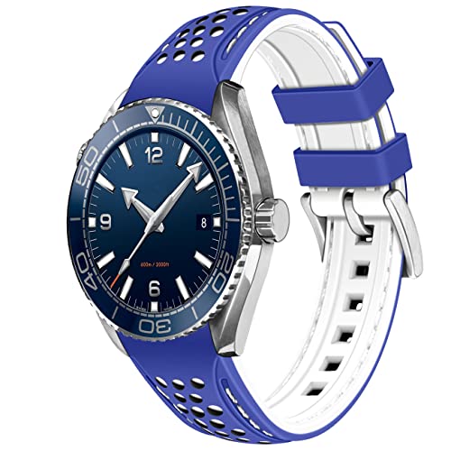 YISIWERA Rally Racing Silikon Kautschuk Uhrenarmband 20mm Blau Weiß Premium Qualität Silikonarmband Kautschukband Gummi Gebogene Enden Uhrband für Moonswatch Swatch Armband für Herren Damen von YISIWERA