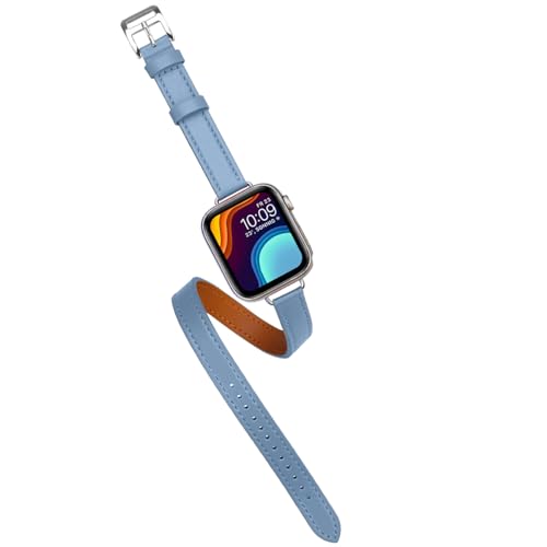 YISIWERA Lederband Kompatibel für Apple Watch Armband 42mm 44mm 45mm 49mm Grau Lederband Ersatzband für Herren Damen Kompatibel für iWatch Series 9/8/7/6/5/4/3/2/1 SE von YISIWERA