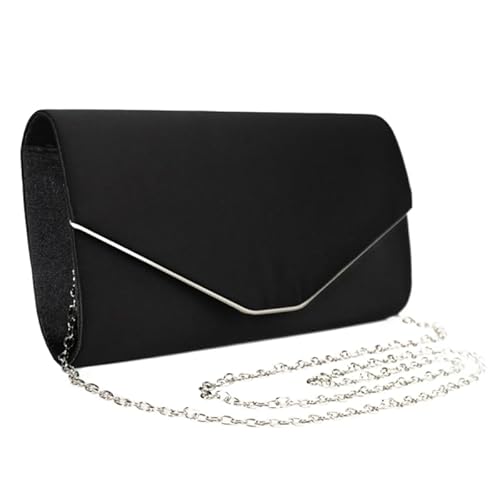 YIZITU Abendtasche für Damen, elegant, Party, Bankett, Hochzeit, Clutch, Handtasche, Schultertasche mit Kette, Schwarz von YIZITU