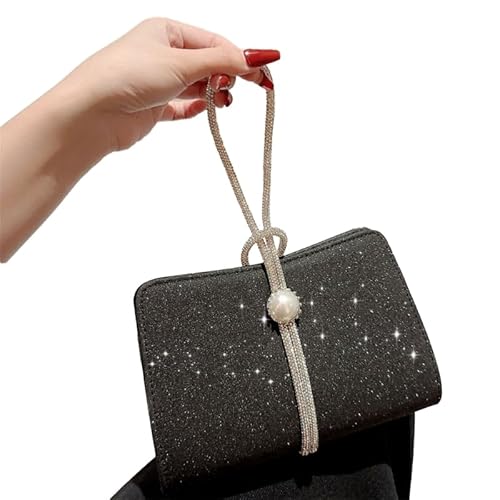 YIZITU Glitzernde kleine Clutch-Geldbörse, Abendtasche, abnehmbare Kette, kleine Handy-Geldbörse, Umhängetasche, Kette, Schultertasche, Schwarz von YIZITU