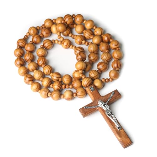 YIZITU Große Holzperlen-Rosenkranzkette mit Kreuzen, Wandbehang, katholisch, religiöses Ornament für Zuhause YIZITU Große Holzperlen-Rosenkranzkette mit Kreuzen, Wandbehang, katholisch, religiöses Ornament für Zuhause von YIZITU
