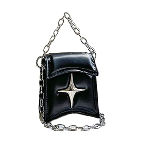 YIZITU PU-Tasche, Freizeittasche, Schultertasche für Mädchen, Damen, einfarbig, Kette, trendige Tasche, Handtasche, Stern-Clutches, Damen-Geldbörse, Schwarz von YIZITU