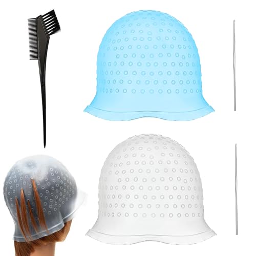 YIZWINS 2-teilige Haarkappe, Kappe zum Färben mit 2 Häkelnadeln aus Metall und Pinsel, Haarfärbekappe, wiederverwendbare Kappe aus Silikon, zum Färben von Haaren YIZWINS 2-teilige Haarkappe, Kappe zum Färben mit 2 Häkelnadeln aus Metall und Pinsel, Haarfärbekappe, wiederverwendbare Kappe aus Silikon, zum Färben von Haaren von YIZWINS