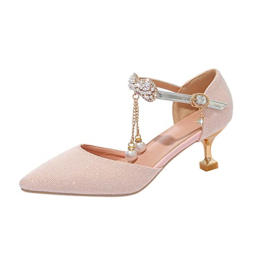 Prinzessin Schuhe MäDchen 31, Abendschuhe Mit Blockabsatz Pumps Schuhe Spitze Party Schuhe StöCkelschuhe Mary Jane Halbschuhe Walkingschuhe Schulschuhe Ballerina Mit Perlen Und Strasssteinen von YIzdegg