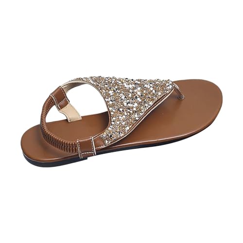 YIzdegg Sandalen Damen Sommer Flache Offene Zehe Sandaletten OrthopäDische Hausschuhe Sandals Women Strass Bohemia T-Riemen Weichen Sohlen Sommerschuhe Glitzer Flip Flops Outdoor Casual von YIzdegg