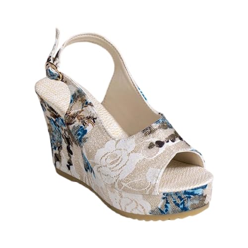 YIzdegg Sandalen Mit Dicken Sohlen Offene Zehe Fischmund Bohemia Frauen Sandalen Elegante SchöNe Sandalen Wedge Sandals Flip Flops Mit Schnallenriemen RöMische Schuhe Freizeitschuhe Outdoorsandalen von YIzdegg