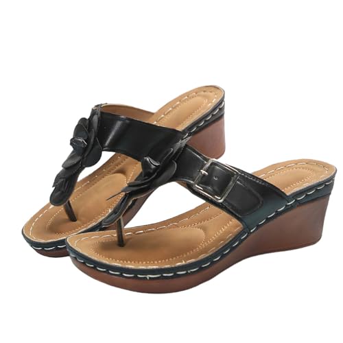 YIzdegg Sandalen & Slides FüR Damen Offene Zehensandalen Flip Flops Damen Badeschuhe Bequem Damen Riemensandalen Sandalen Damen Mit Absatz Elegant Sandalen Weiss Rutschfest RöMersandalen Schwarz von YIzdegg