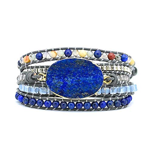 Armbänder für Damen, Boho-Wickelarmband, handgefertigt, oval, blau, natürlicher Lapisstein, Charm-Armband, mehrschichtige Energie-Edelstein-Armreifen, stapelbares Retro-Armband mit geflochtenen Seilpe von YJHQSS