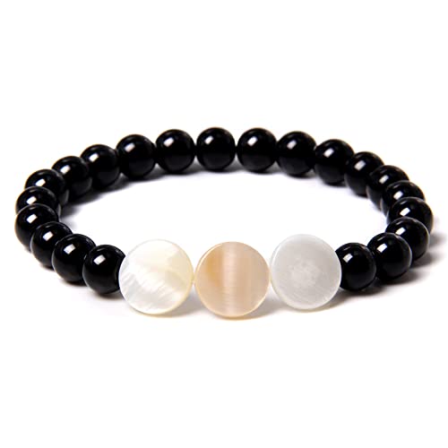 Armbänder für Damen, Kristallarmband, Chakra-Armband, runde weiße Muschel, Naturstein, Onyx-Perlenarmband, Steinperlenarmband, verstellbares Freundschaftsarmband, Weihnachtsschmuck, Geschenk für Mädch von YJHQSS